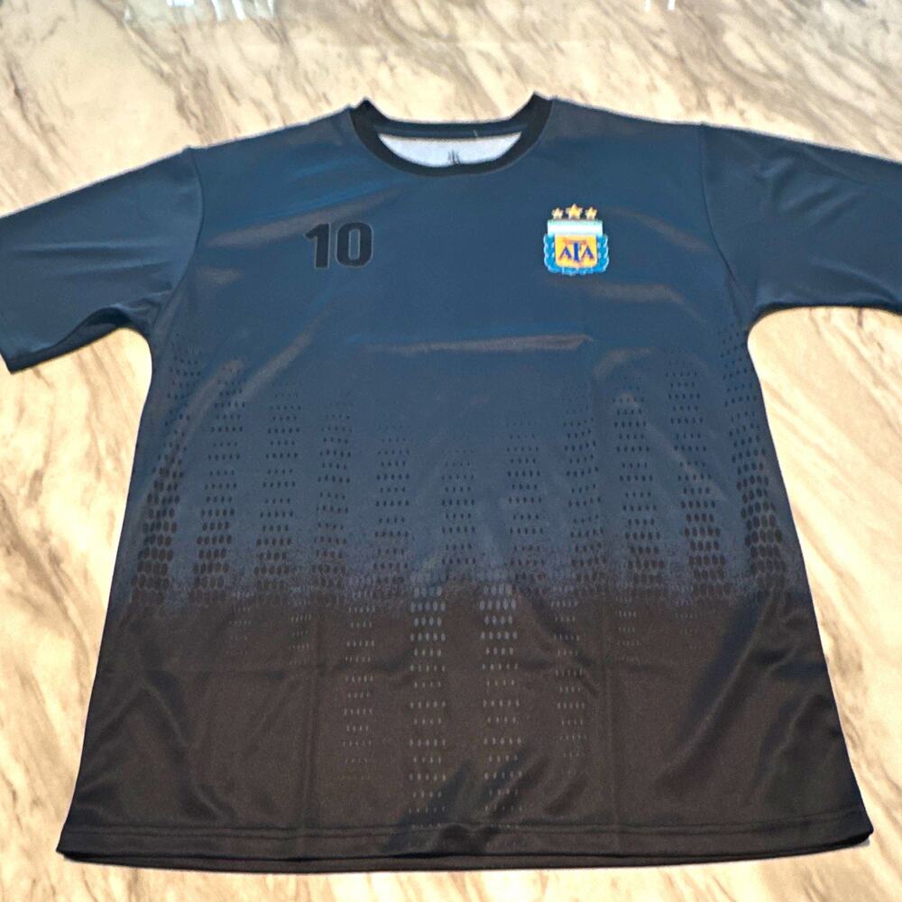 AFA Argentina Messi #10 Black Short Sleeve Soccer Jersey Shirt Size L Polyester